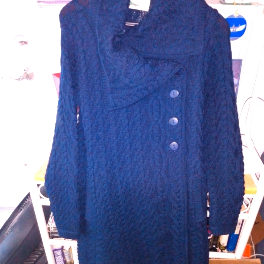 Navy Blue Merino Wool Cardigan Coat Size Small